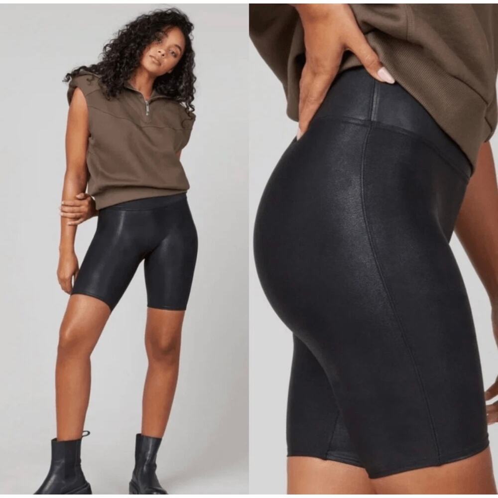 SPANX faux leather biker shorts women's size M